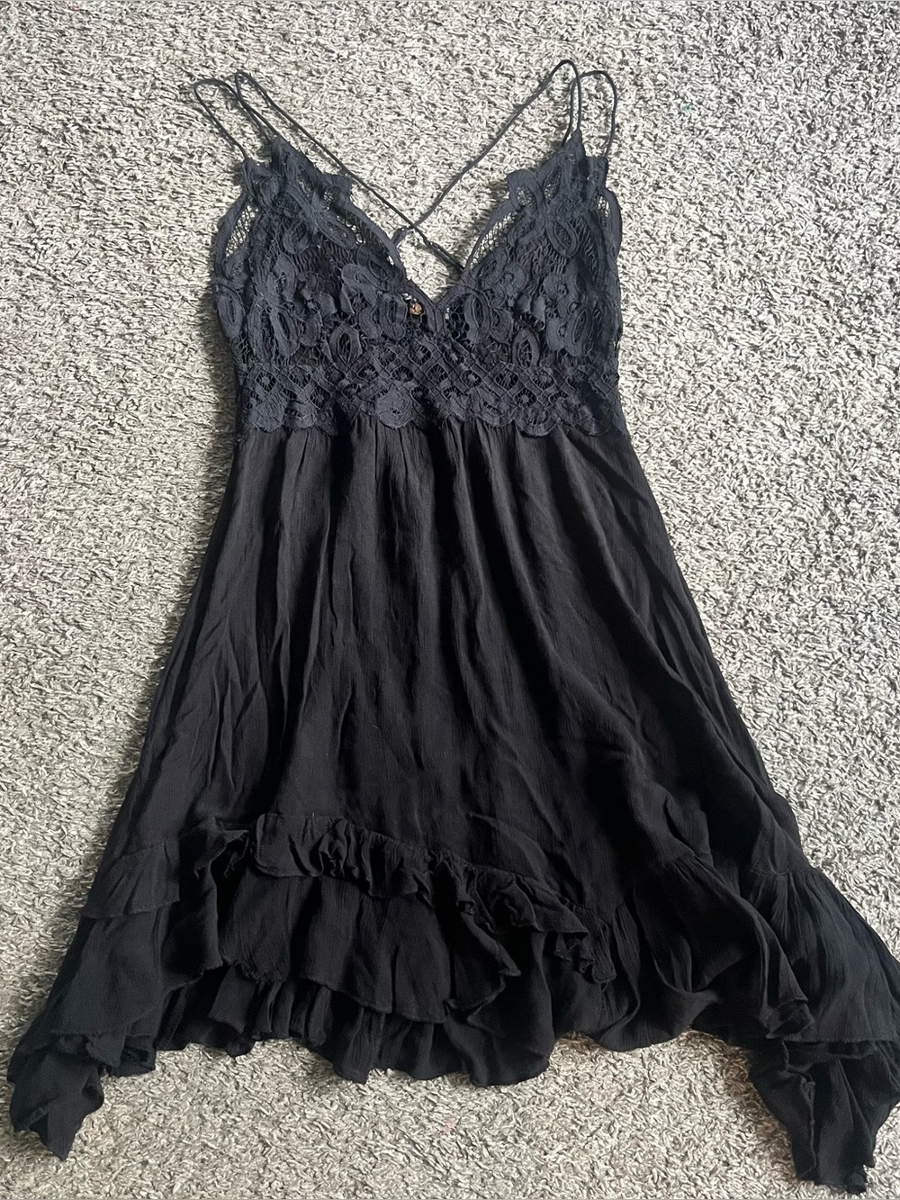 Free People FP One Adella Slip Dress Whimsigoth Black Lace Dark Fairycore Grunge